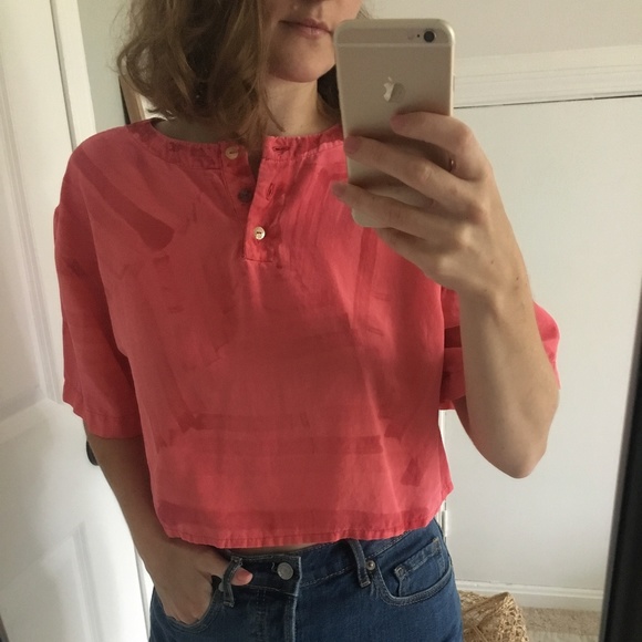 SOLD Hand Painted Silk Boxy Crop Top - Picture 2 of 7